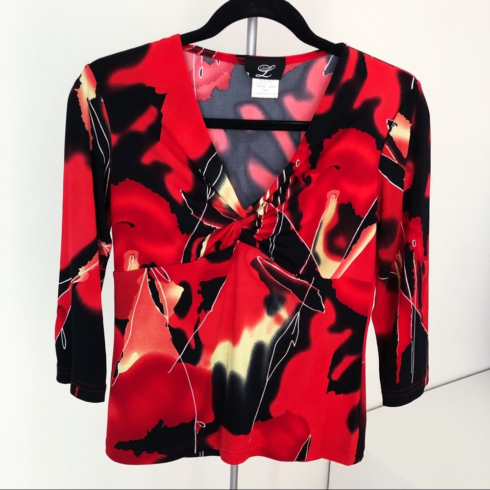 NWOT Libra Red and Black Pattern Print Blouse Top